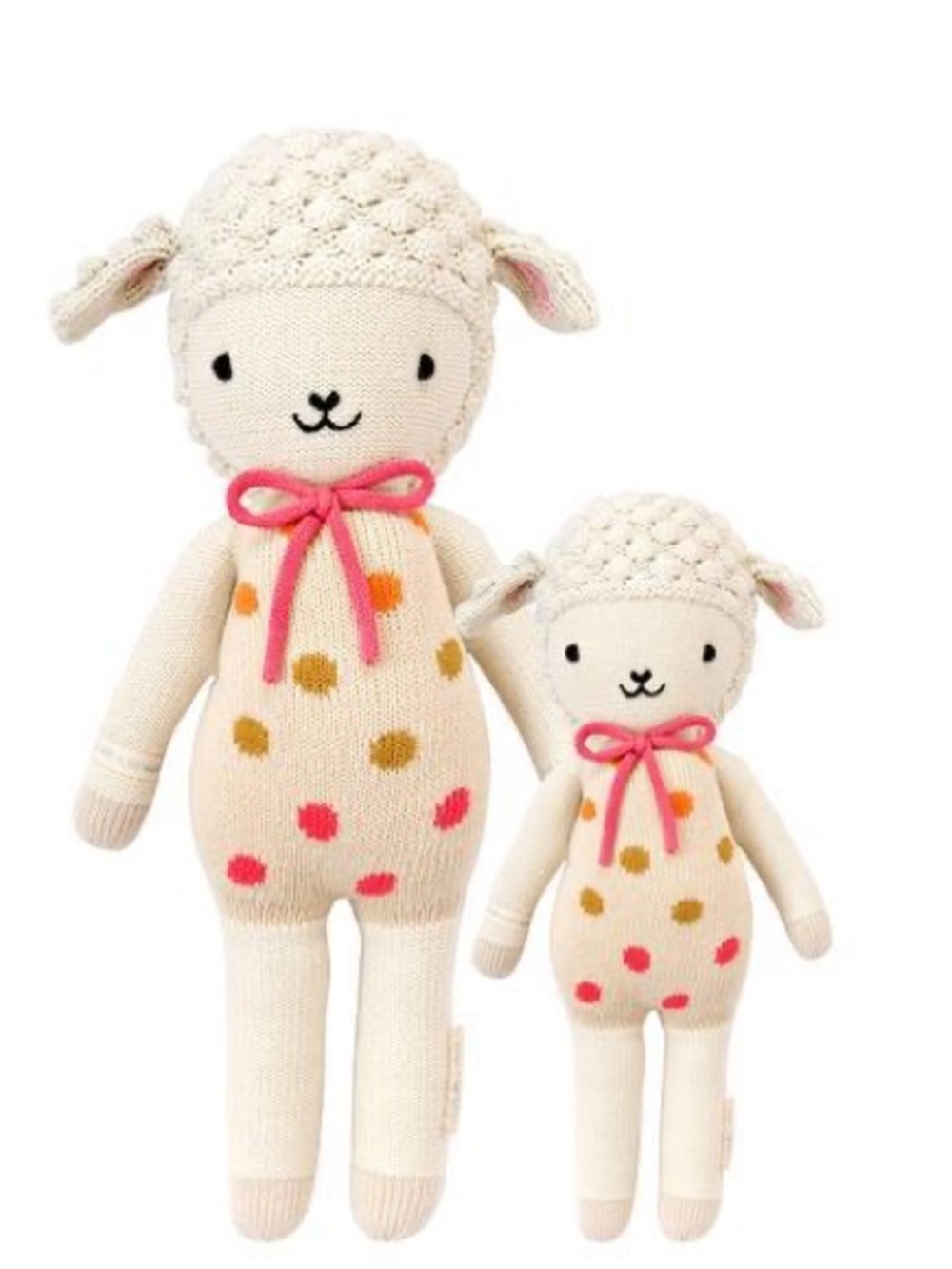 Cuddle + Kind ‘Lucy’ Lamb Plush with Pink Bow and Polka Dots - 13” Size
